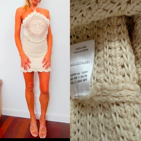 Farfetch LPA iconic Gavyn crochet halter ivory dress S - Picture 1 of 8